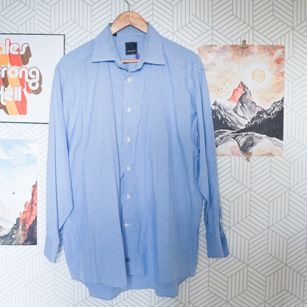 David Donahue Blue Gingham Button down shirt